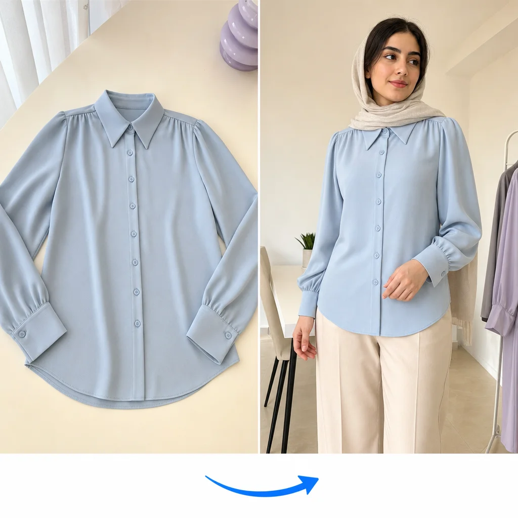 نمونه عکاسی لباس با هوش مصنوعی و چهره ایرانی